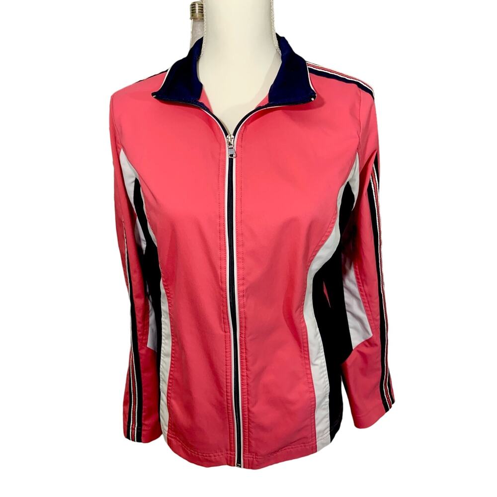 Sb Active Lightweight Track Jacket Pink Navy Stri… - image 1